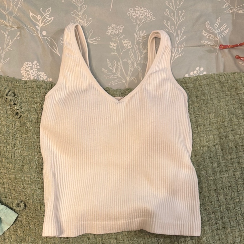 Buckle Cream Ribbed Sleeveless Tank Top